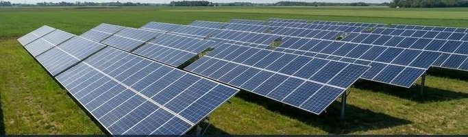 Planta solar terrestre con paneles inclinados