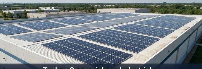 Paneles solares sobre el techo de un edificio industrial
